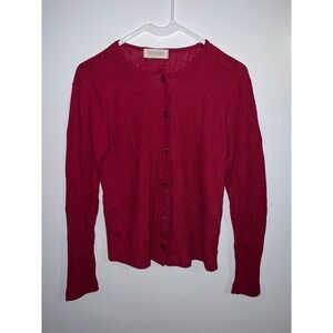 Basic Equipment Red Ribbed Floral Knit Button Front Cardigan Sweater Small